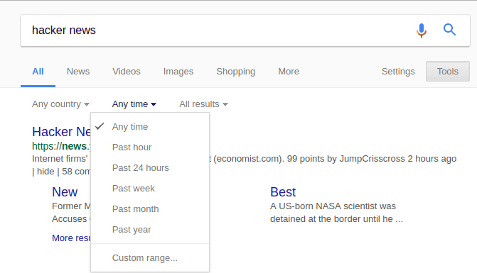 Screenshot Of Google Date Filters