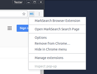 Screenshot Of MarkSearch Extension MarkSearch Button Menu
