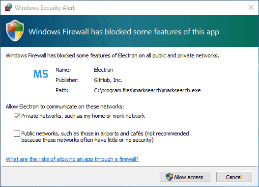 Screenshot Of Windows Firewall Prompt